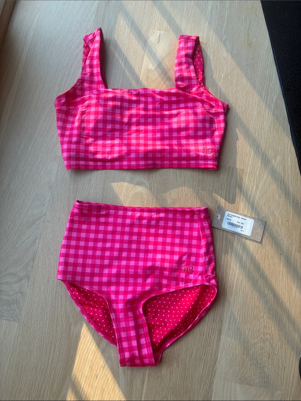 High-Waist Pink Gingham Bikini Set